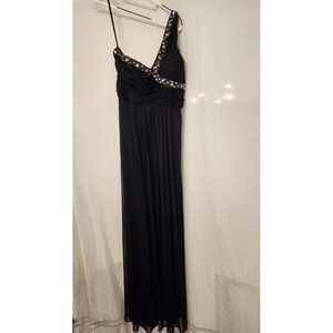 Dancing Queen Dress Womens Large Black One Shoulder Formal Gown Beaded Prom